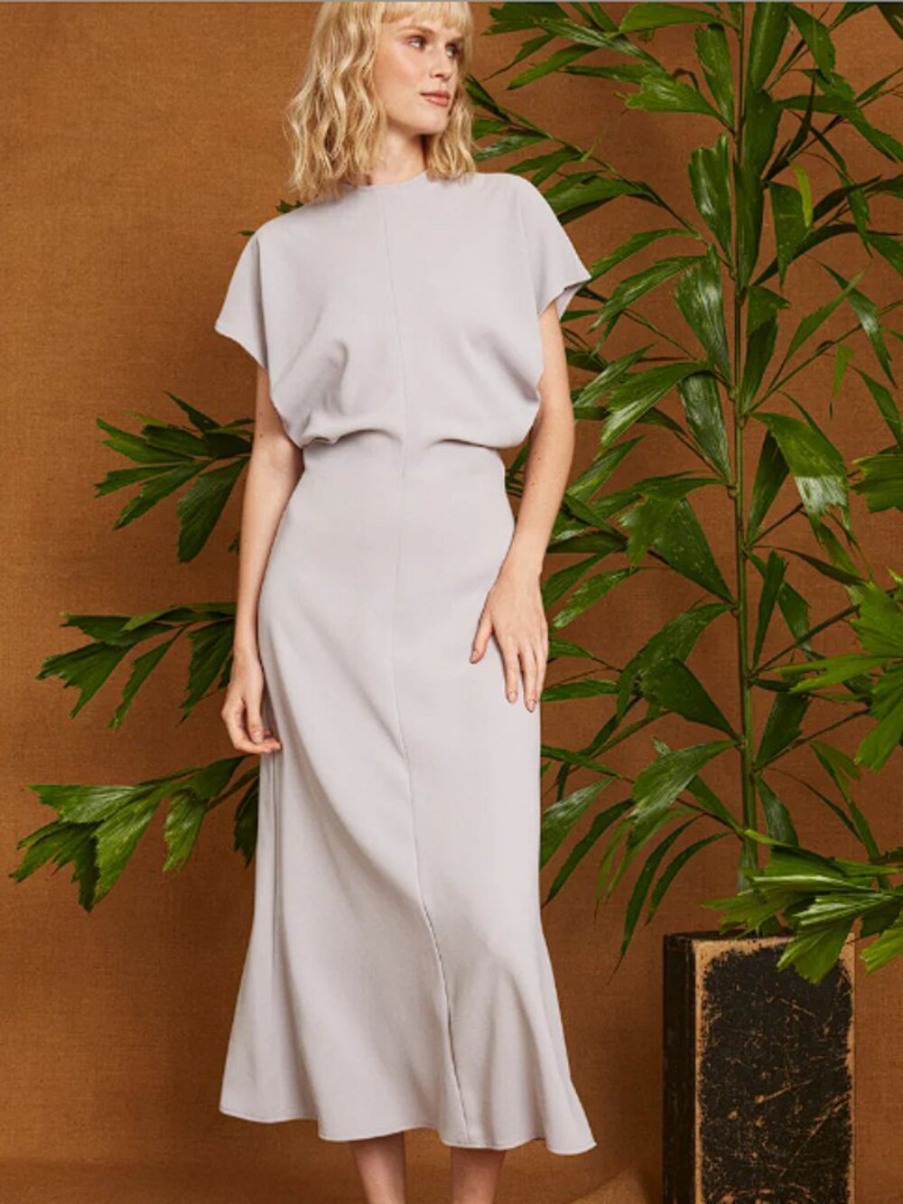 Luxely Theo Drape Midi Dress - Light Gray - Worn Once - 6 US